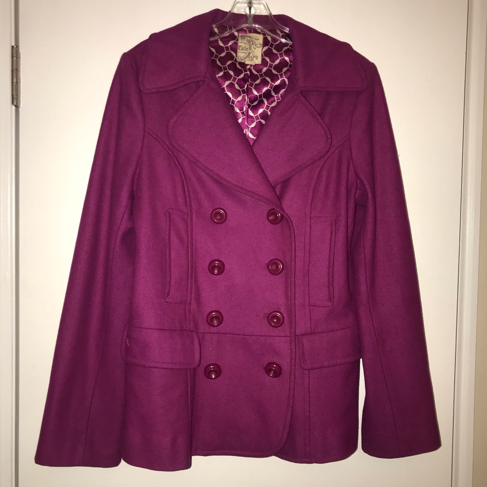 Double-Breasted Pea Coat in Magenta
